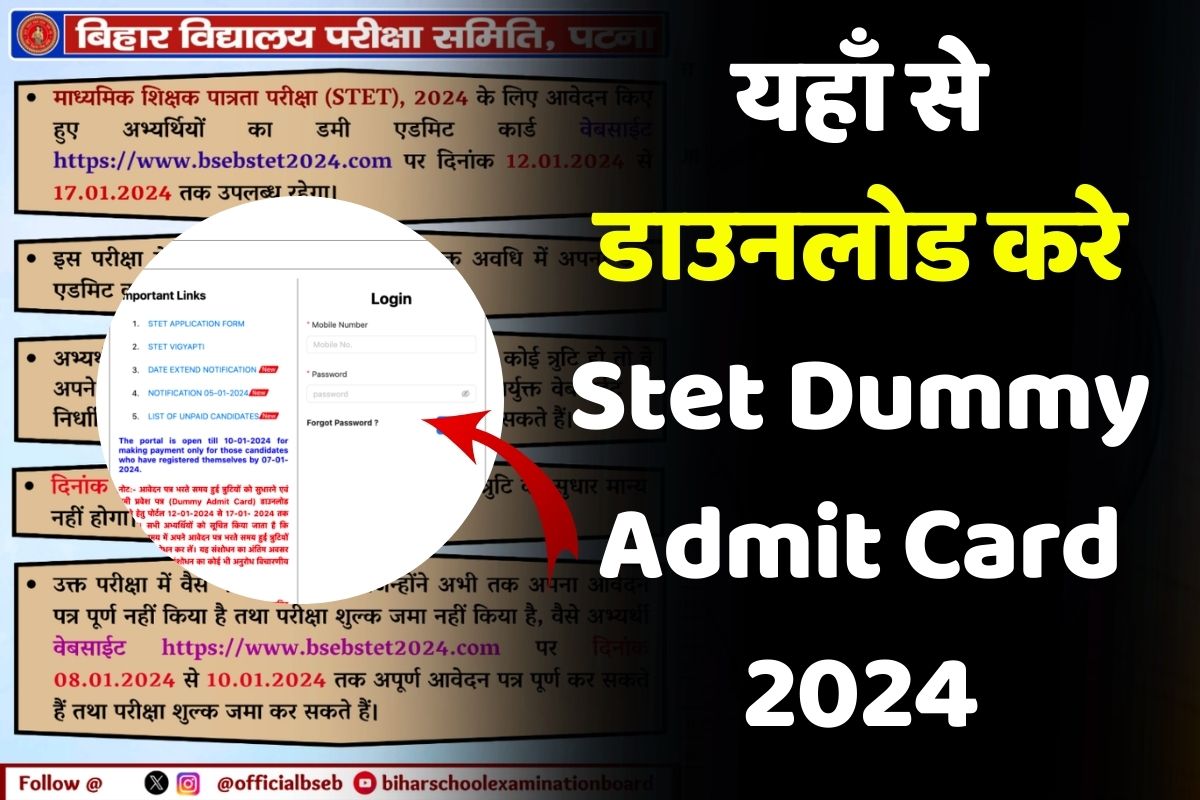 Stet Dummy Admit Card 2024 | यहाँ से डाउनलोड करे बिहार स्टेट डमी एडमिट ...